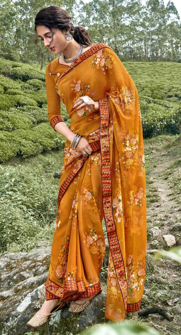 Vallabhi Prints Georgette Floral Print Printed Saree