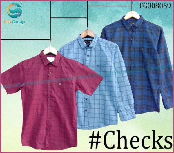 Low Dose Cotton Casual Wear Small Checks Shirt for Men Set Of 3, FG008069