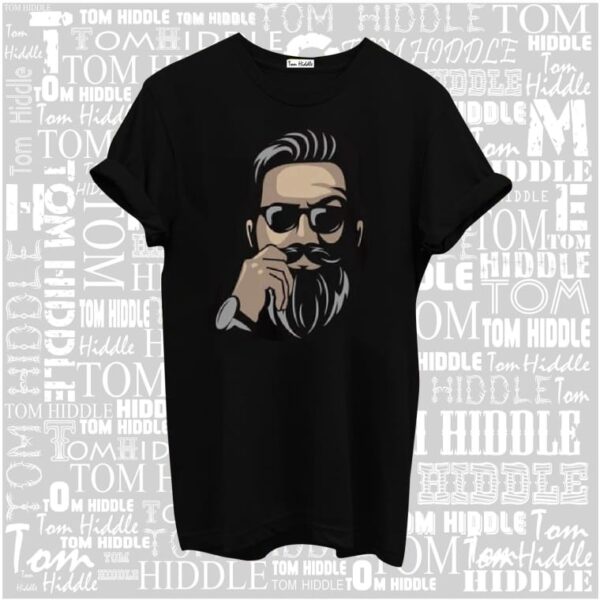 Tom Hiddle Cotton Round Neck Beard Print T-Shirt for Men