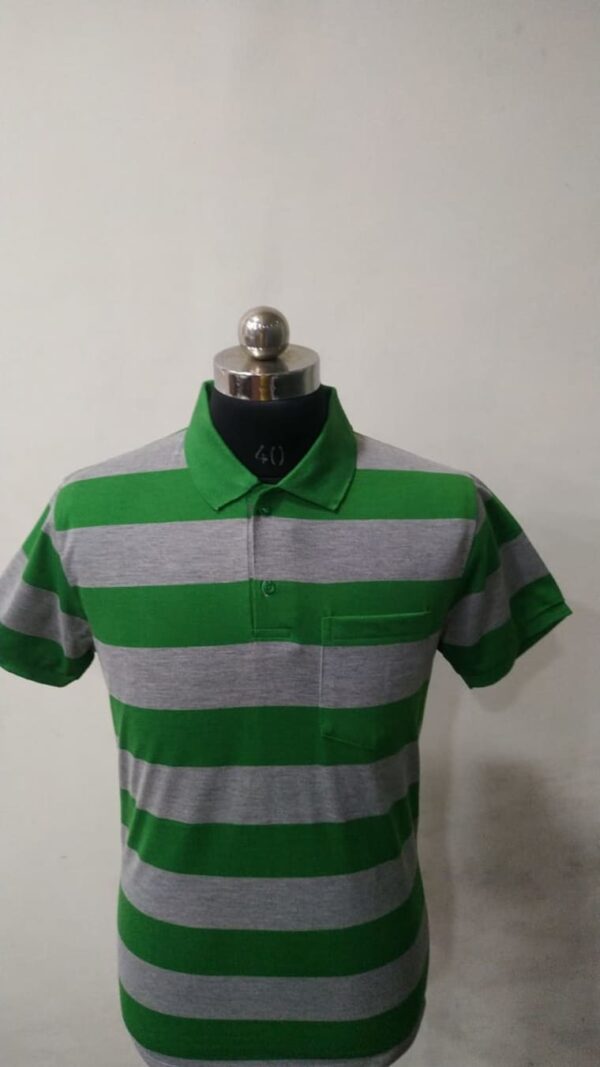 AMERICAN ROCKS Polyester Polo Neck Striped T-Shirt for Men